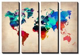 World Map in Watercolor 1-NaxArt-Stretched Canvas