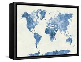 World Map in Watercolor Blue-paulrommer-Framed Stretched Canvas