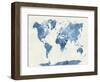 World Map in Watercolor Blue-paulrommer-Framed Art Print