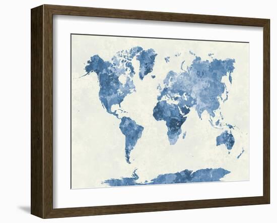World Map in Watercolor Blue-paulrommer-Framed Art Print