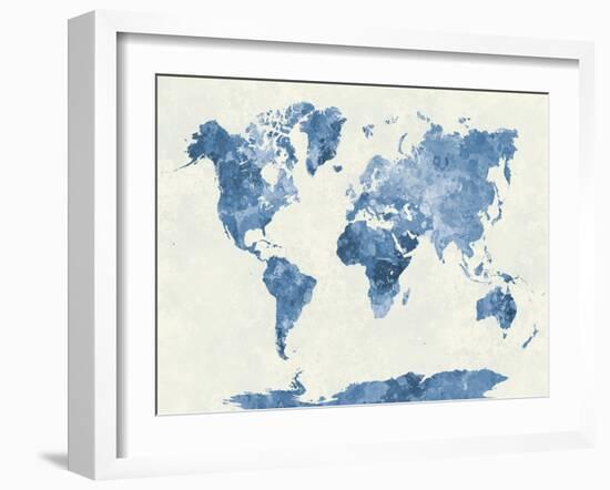 World Map in Watercolor Blue-paulrommer-Framed Art Print