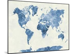 World Map in Watercolor Blue-paulrommer-Mounted Art Print