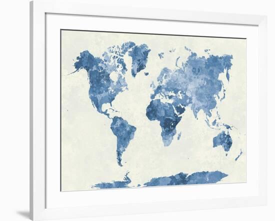 World Map in Watercolor Blue-paulrommer-Framed Art Print