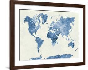 World Map in Watercolor Blue-paulrommer-Framed Art Print