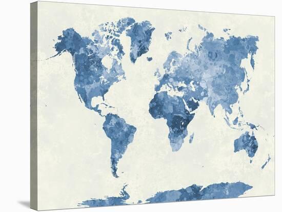 World Map in Watercolor Blue-paulrommer-Stretched Canvas