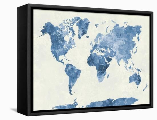 World Map in Watercolor Blue-paulrommer-Framed Stretched Canvas