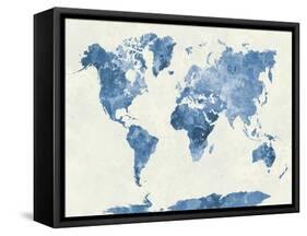 World Map in Watercolor Blue-paulrommer-Framed Stretched Canvas