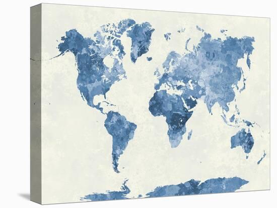 World Map in Watercolor Blue-paulrommer-Stretched Canvas