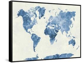 World Map in Watercolor Blue-paulrommer-Framed Stretched Canvas