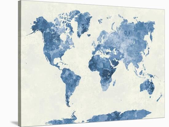 World Map in Watercolor Blue-paulrommer-Stretched Canvas