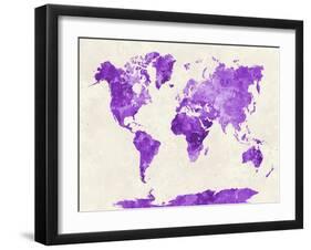 World Map in Watercolor Purple-paulrommer-Framed Art Print