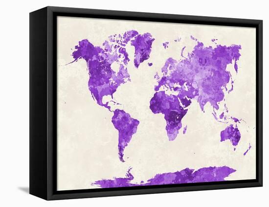 World Map in Watercolor Purple-paulrommer-Framed Stretched Canvas
