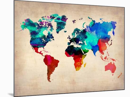 World Map in Watercolor-null-Mounted Art Print