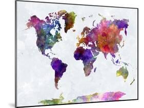 World Map in Watercolorpurple and Blue-paulrommer-Mounted Art Print