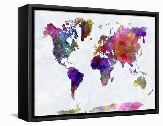 World Map in Watercolorpurple and Blue-paulrommer-Framed Stretched Canvas