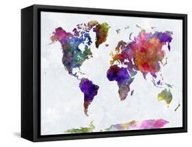 World Map in Watercolorpurple and Blue-paulrommer-Framed Stretched Canvas