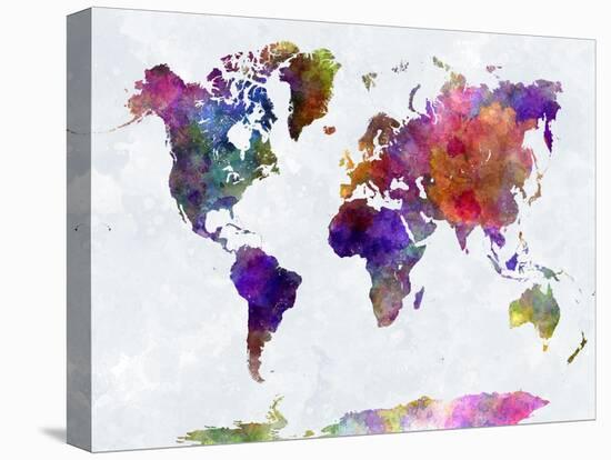 World Map in Watercolorpurple and Blue-paulrommer-Stretched Canvas
