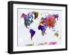 World Map in Watercolorpurple and Blue-paulrommer-Framed Art Print