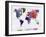 World Map in Watercolorpurple and Blue-paulrommer-Framed Art Print