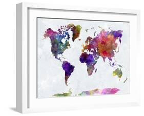 World Map in Watercolorpurple and Blue-paulrommer-Framed Art Print