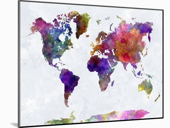 World Map in Watercolorpurple and Blue-paulrommer-Mounted Art Print