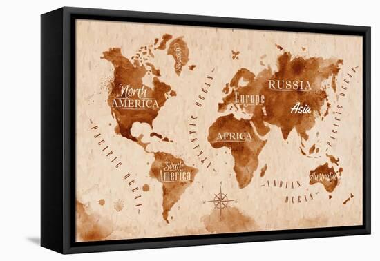 World Map Map Retro-anna42f-Framed Stretched Canvas