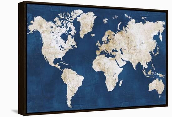 World Map NavyGold-Alicia Vidal-Framed Stretched Canvas