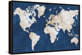 World Map NavyGold-Alicia Vidal-Framed Stretched Canvas