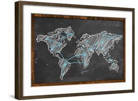 World Map Networking Blue Chalk-NatanaelGinting-Framed Art Print