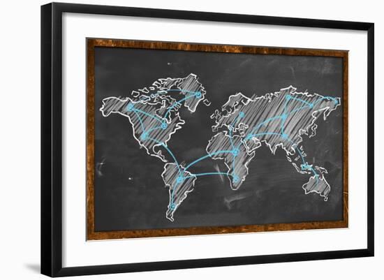 World Map Networking Blue Chalk-NatanaelGinting-Framed Art Print