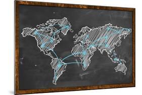 World Map Networking Blue Chalk-NatanaelGinting-Mounted Art Print