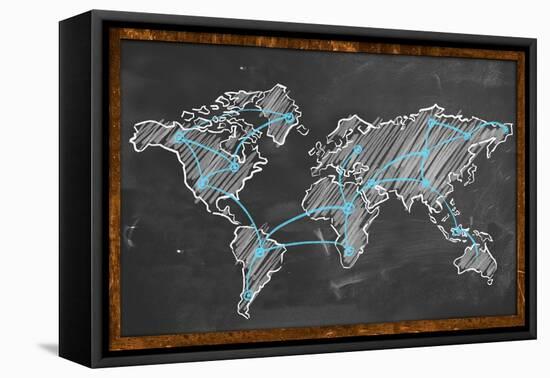 World Map Networking Blue Chalk-NatanaelGinting-Framed Stretched Canvas