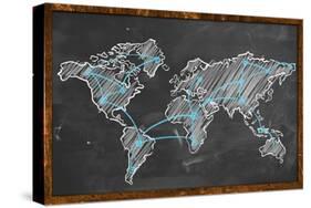 World Map Networking Blue Chalk-NatanaelGinting-Stretched Canvas