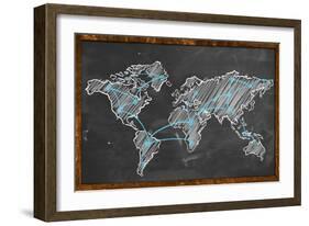 World Map Networking Blue Chalk-NatanaelGinting-Framed Art Print