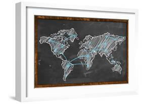 World Map Networking Blue Chalk-NatanaelGinting-Framed Art Print