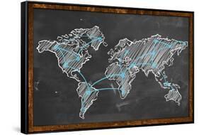 World Map Networking Blue Chalk-NatanaelGinting-Framed Stretched Canvas