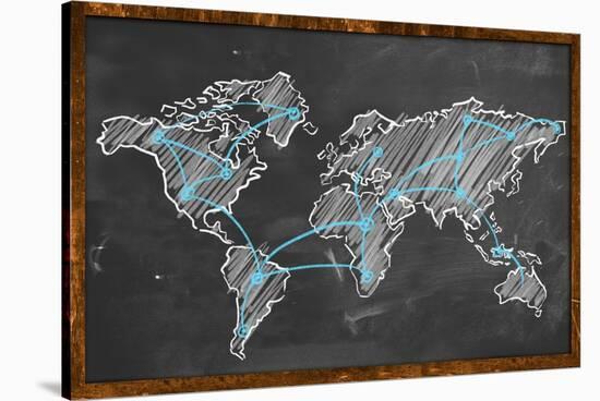 World Map Networking Blue Chalk-NatanaelGinting-Stretched Canvas