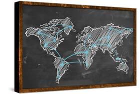 World Map Networking Blue Chalk-NatanaelGinting-Stretched Canvas