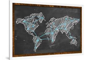 World Map Networking Blue Chalk-NatanaelGinting-Framed Art Print