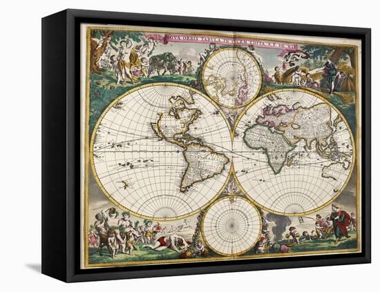 World Map (Nova Orbis Tabula) from 'Nicolass Visscher Atlas Minor' C.1719-Frederick de Wit-Framed Stretched Canvas