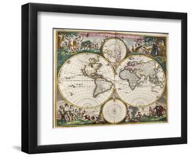 World Map (Nova Orbis Tabula) from 'Nicolass Visscher Atlas Minor' C.1719-Frederick de Wit-Framed Premium Giclee Print