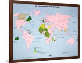 World Map of French-Speaking Countries, 1985-null-Framed Giclee Print