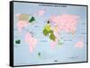 World Map of French-Speaking Countries, 1985-null-Framed Stretched Canvas