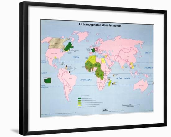 World Map of French-Speaking Countries, 1985-null-Framed Giclee Print