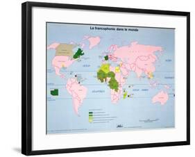 World Map of French-Speaking Countries, 1985-null-Framed Giclee Print