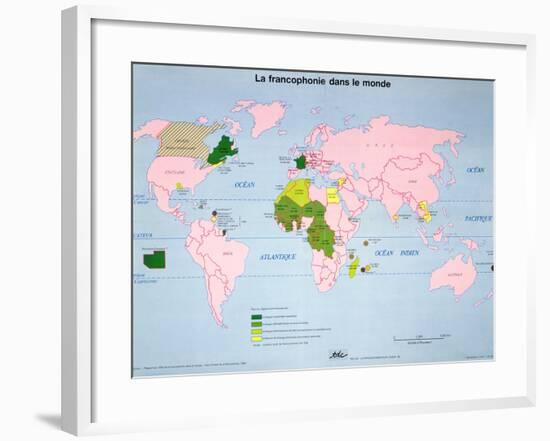 World Map of French-Speaking Countries, 1985-null-Framed Giclee Print