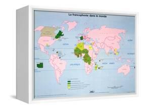World Map of French-Speaking Countries, 1985-null-Framed Stretched Canvas