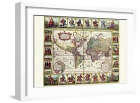 World Map of Lands and Waterways-Nicolas Visscher-Framed Art Print