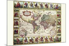 World Map of Lands and Waterways-Nicolas Visscher-Mounted Premium Giclee Print