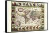 World Map of Lands and Waterways-Nicolas Visscher-Framed Stretched Canvas